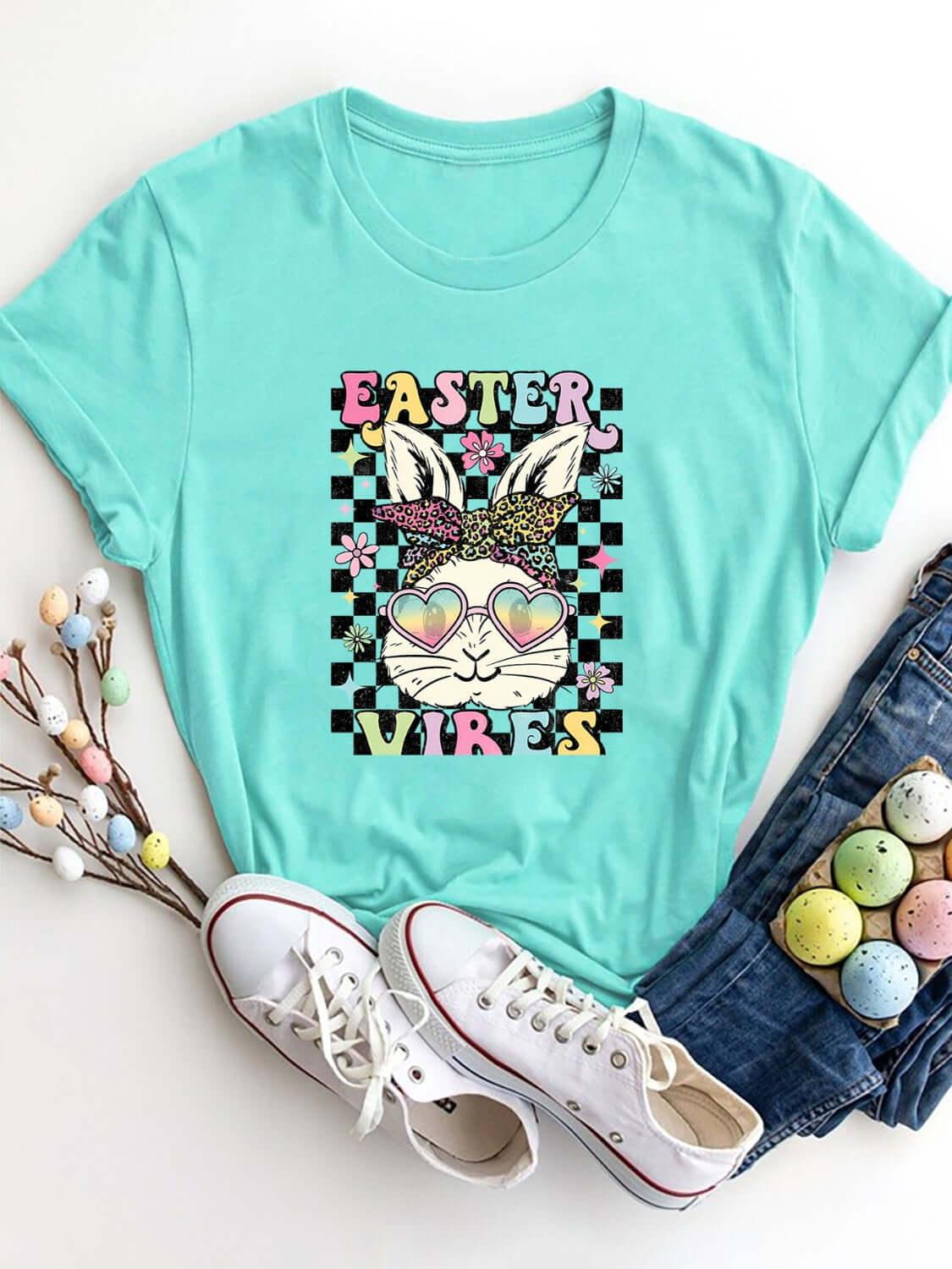 EASTER VIBES Round Neck Short Sleeve T-Shirt - Clothes For Her Online Store