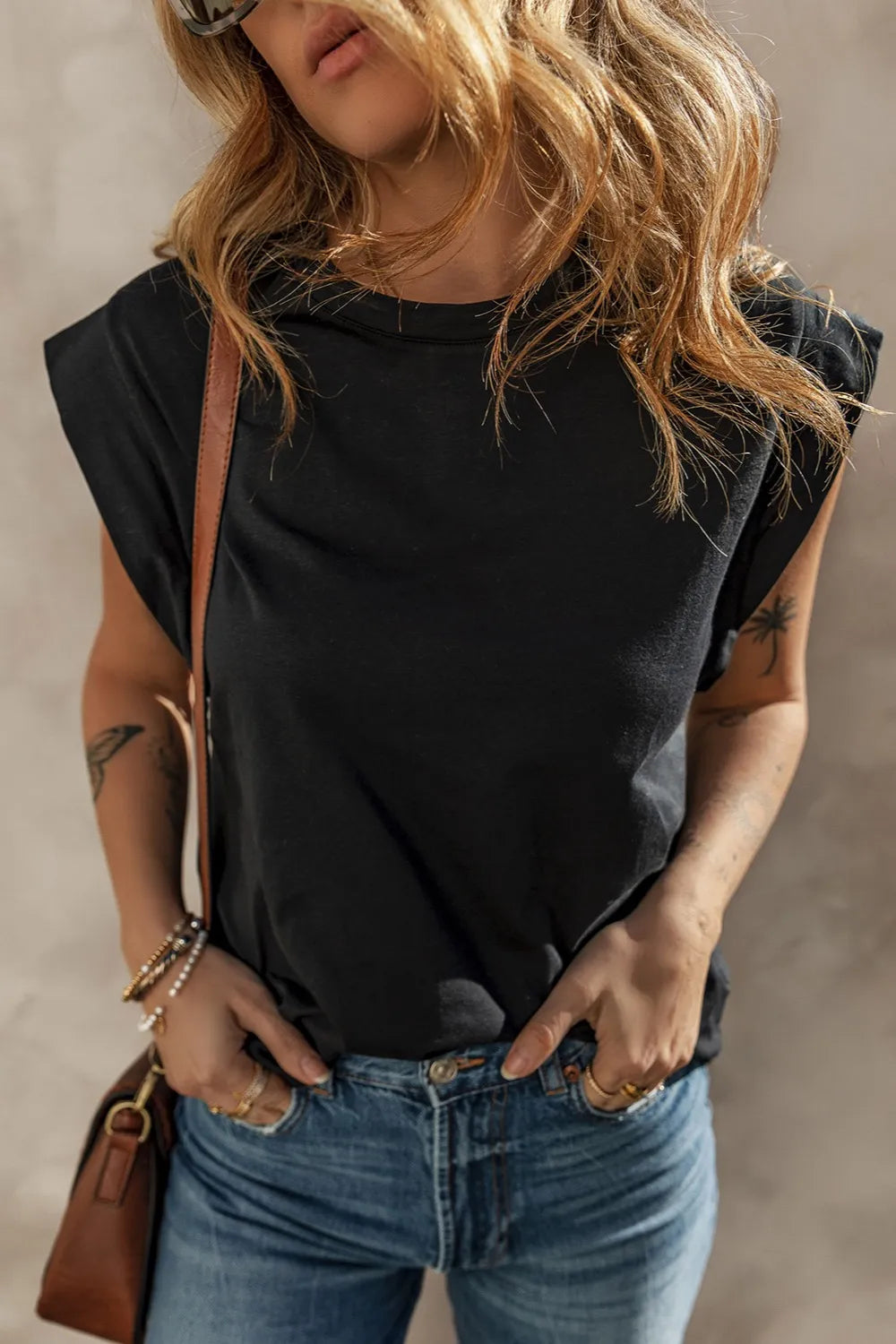 Cuffed Armhole Loose Top