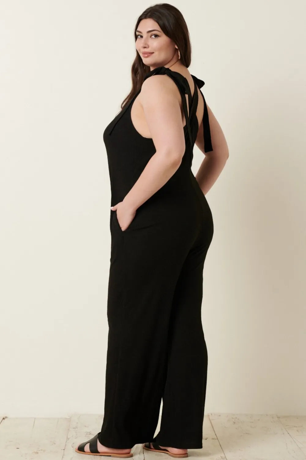 Mittoshop Rib Knit V-Neck Cross Back Jumpsuit - Clothes For Her Online Store
