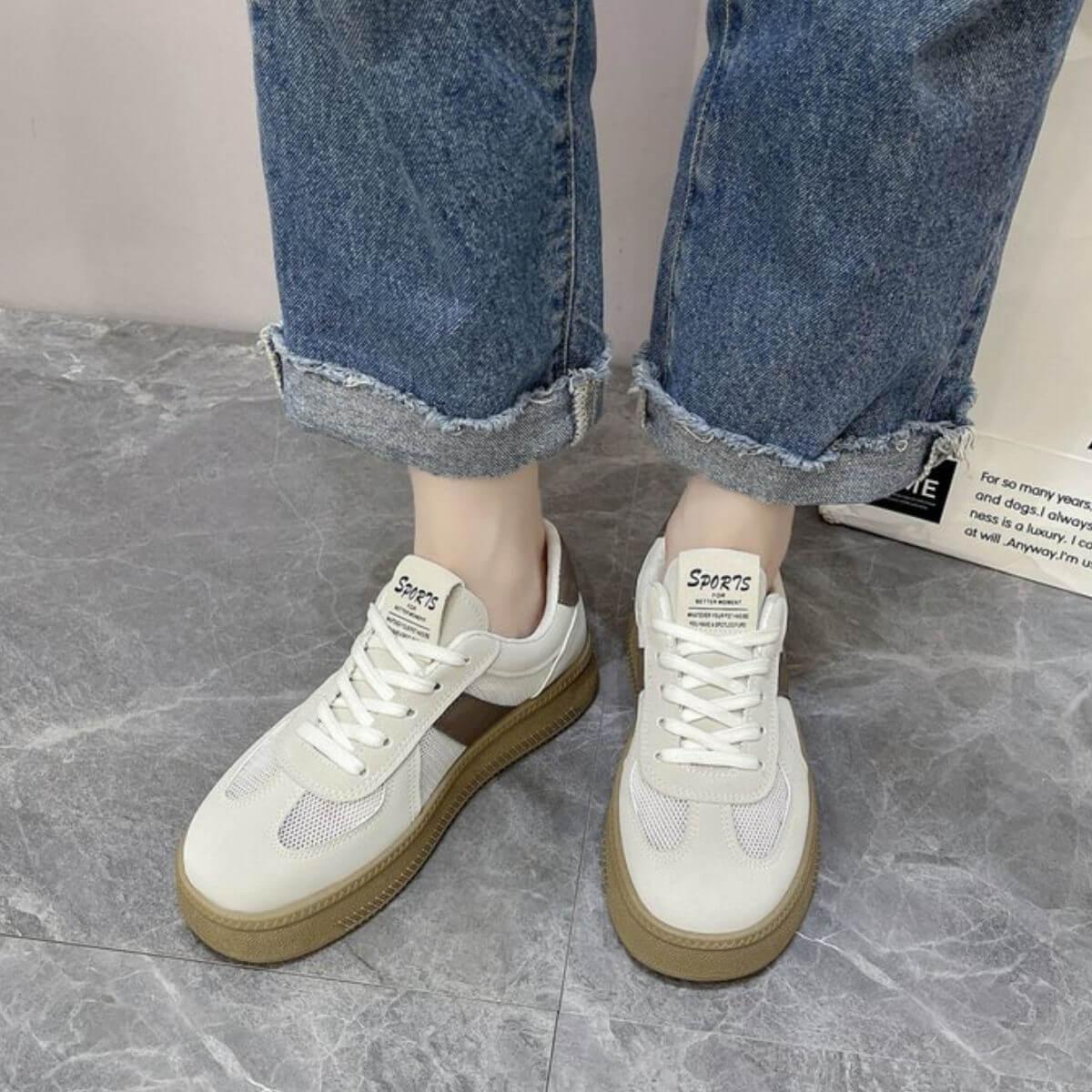 Contrast Breathable Mesh Lace Up Platform Sneakers - Clothes For Her Online Store