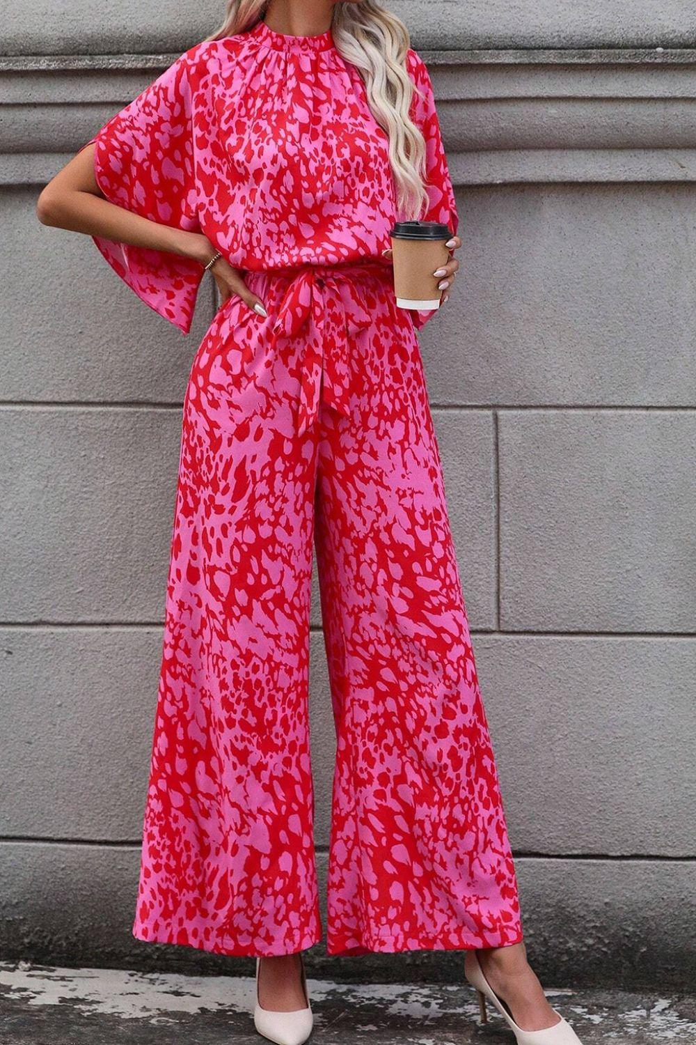 Leopard Belted Wide Leg Jumpsuit - Clothes For Her Online Store