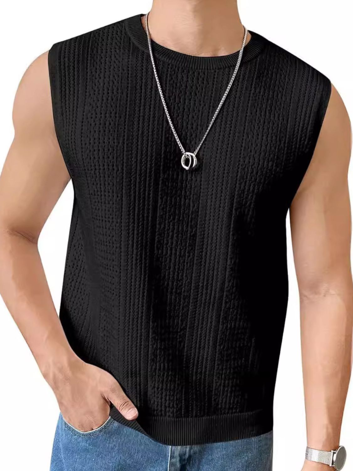Men's Full Size Eyelet Round Neck Tank Plus Size - Clothes For Her Online Store