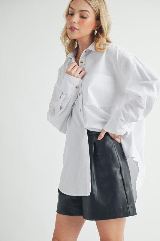 Aemi + Co High-Low Collared Neck Drop Shoulder Shirt - Clothes For Her Online Store
