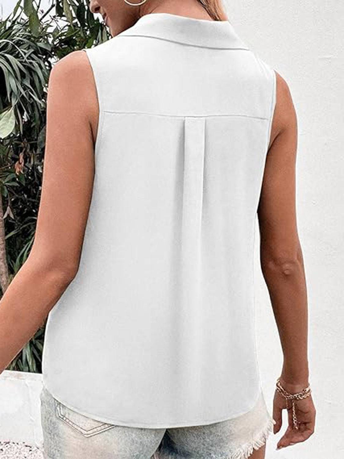 Full Size Johnny Collar Button Up Tank - Clothes For Her Online Store