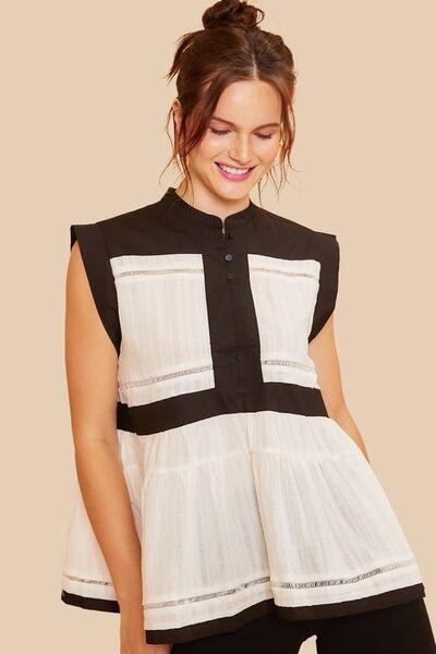 Annie Wear Contrast Trim Peplum Button Detail Blouse - Clothes For Her Online Store