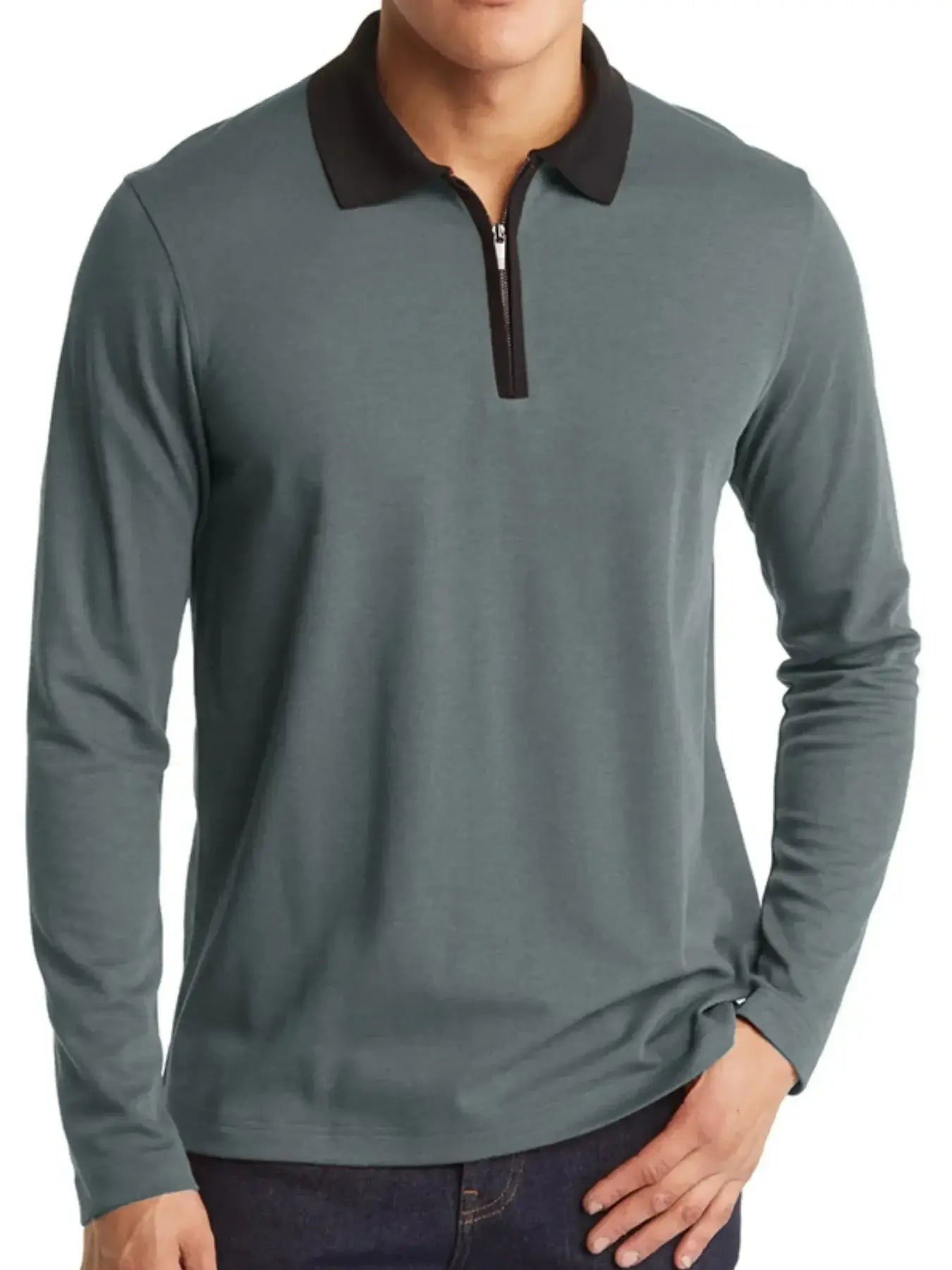 Men's Classic Long Sleeve Contrast Collar Polo Shirt