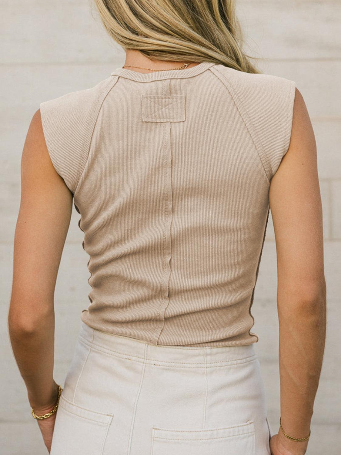 Ribbed Round Neck Slim Tank - Clothes For Her Online Store