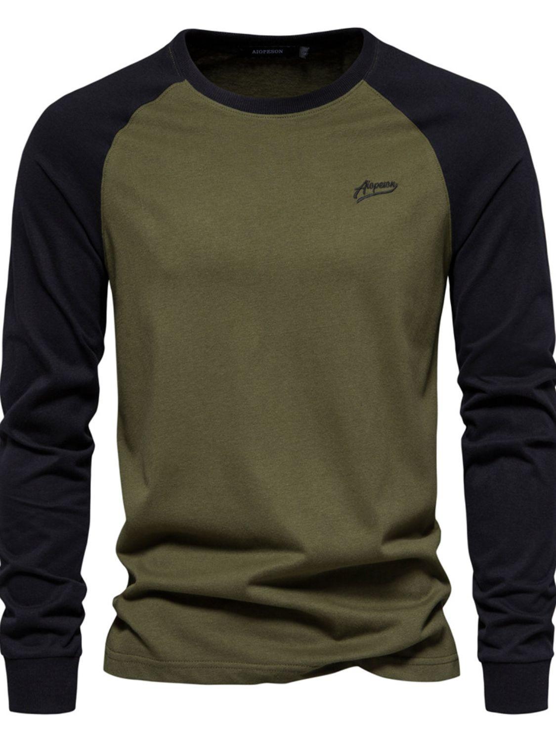 Men's Contrast Round Neck Raglan Sleeve T-Shirt - Clothes For Her Online Store