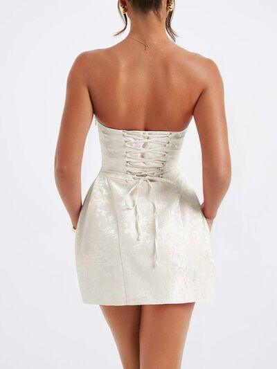 Lace-Up Sleeveless Satin Mini Dress with Bow - Clothes For Her Online Store