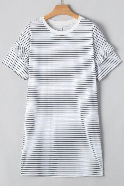 Stripe Round Neck Short Sleeve Mini Dress - Clothes For Her Online Store
