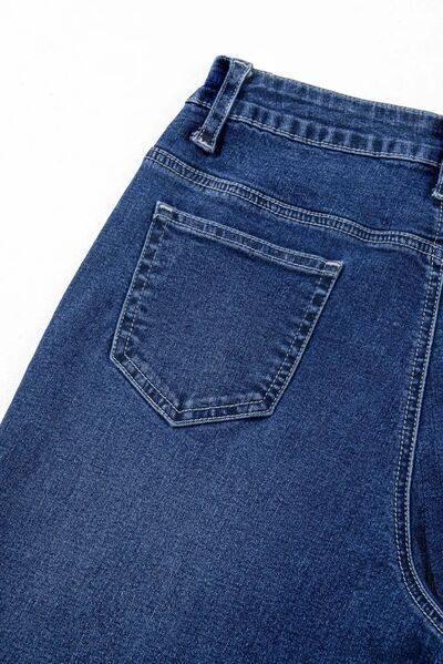 Front Pocket Patch High Waisted Wide Leg Jeans - Clothes For Her Online Store