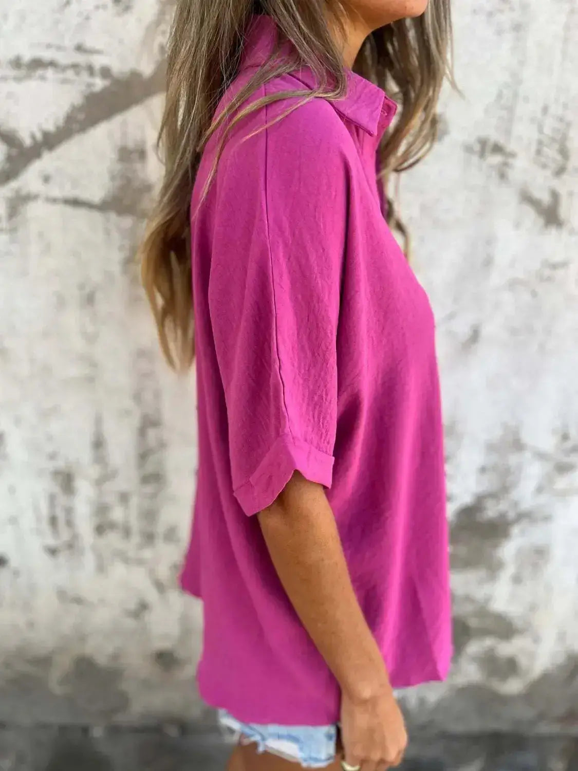 Full Size Collared Neck Half Sleeve Shirt Plus Size - Clothes For Her Online Store