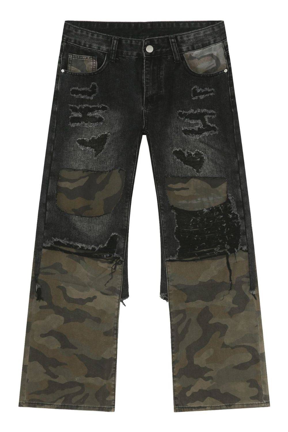 Men's Frayed Hem Camouflage Jeans - Clothes For Her Online Store