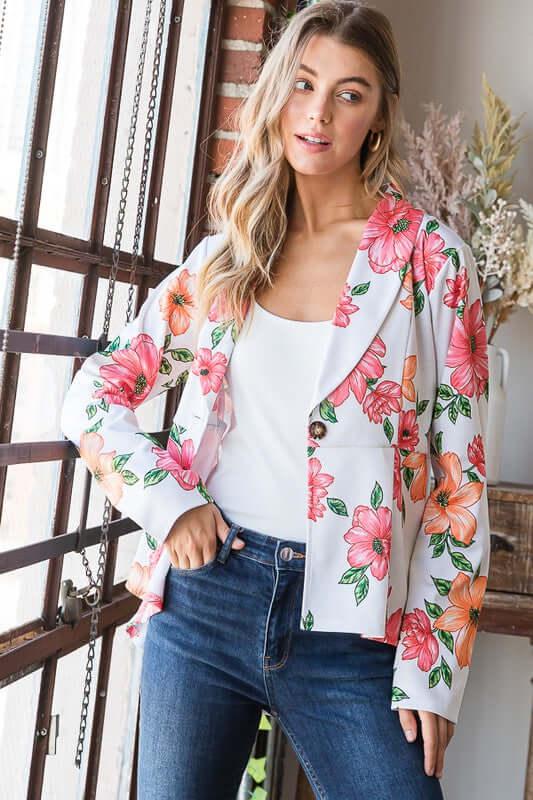 Heimish Full Size Multi Color Floral Blazers with Tunic Plus Size - Clothes For Her Online Store