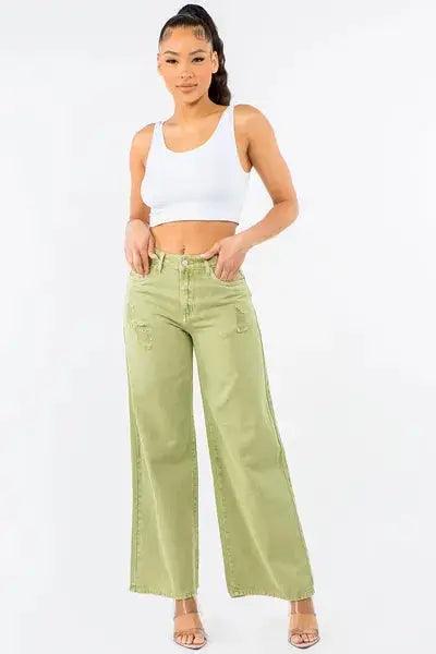 American Bazi High Waist Distressed Wide Leg Jeans - Clothes For Her Online Store