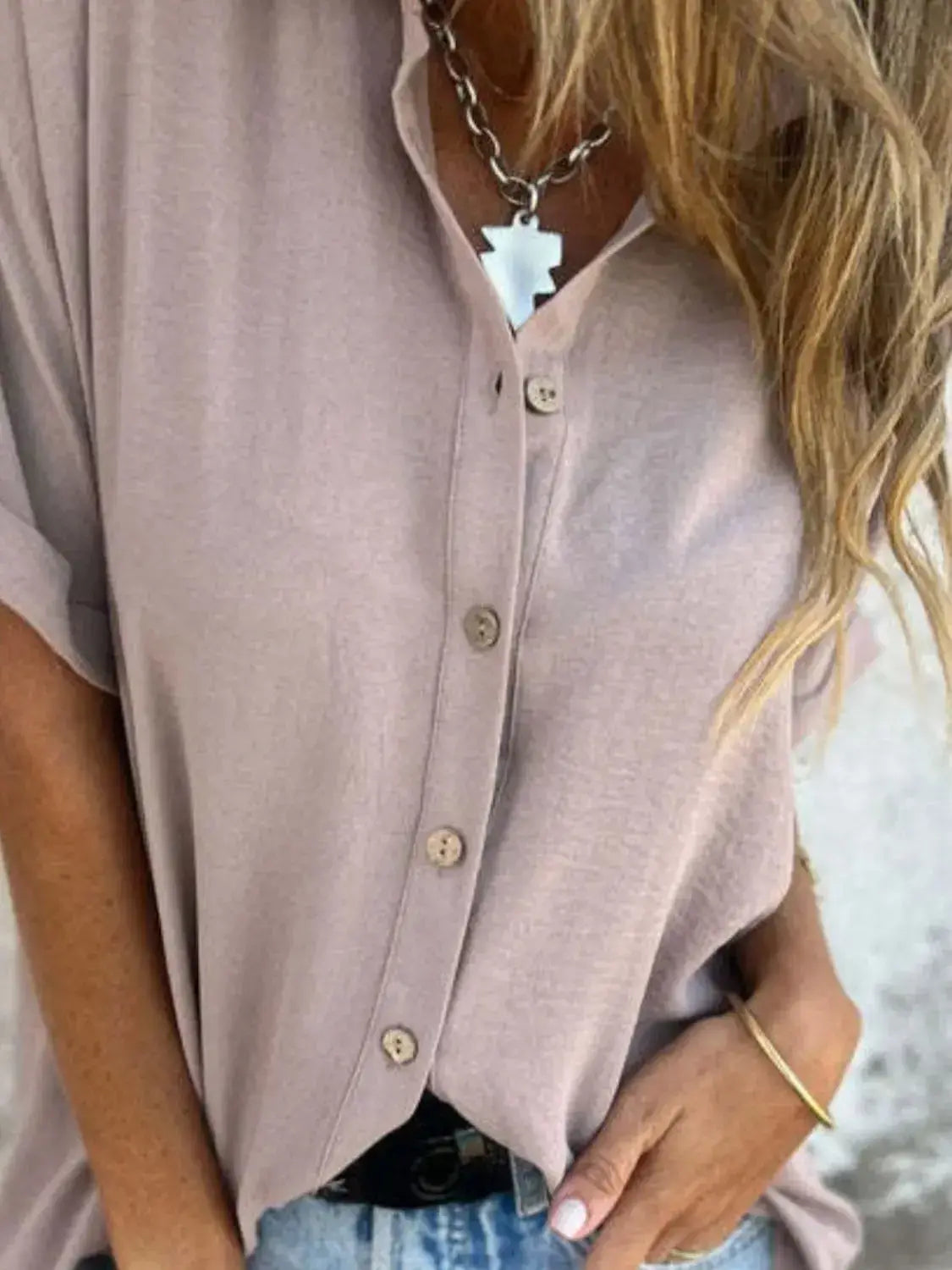 Full Size Collared Neck Half Sleeve Shirt Plus Size - Clothes For Her Online Store