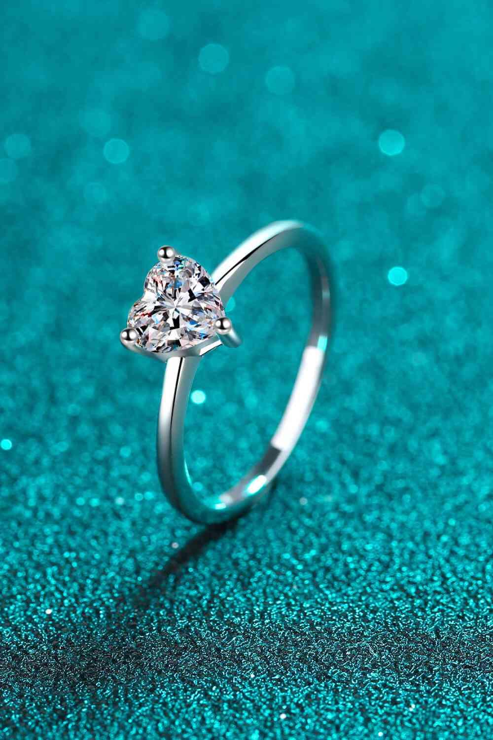 925 Sterling Silver Heart-Shaped Moissanite Solitaire Ring - Clothes For Her Online Store