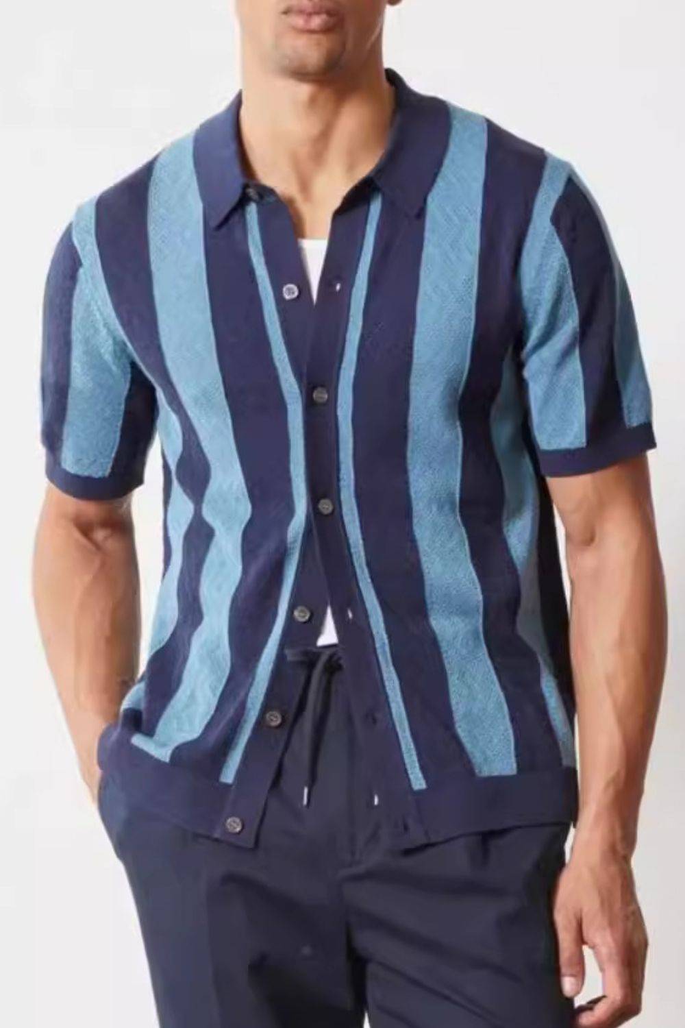 Men's Plus Size Striped Button Down Short Sleeve Shirt - Clothes For Her Online Store