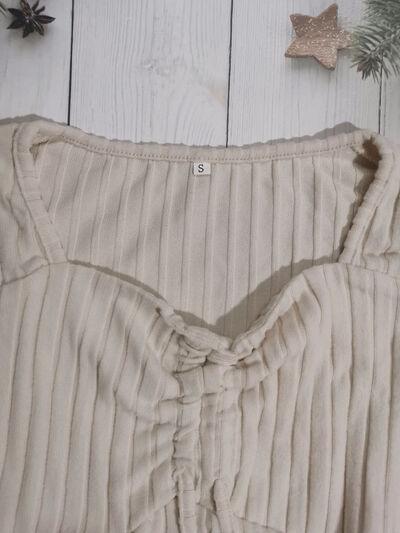 Drawstring Ruched Long Sleeve Ribbed Top - Clothes For Her Online Store