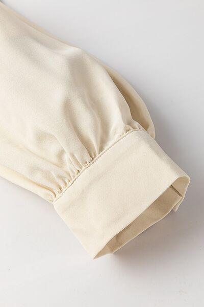 Lantern Sleeve Notched V Neck Ruched Blouse - Clothes For Her Online Store