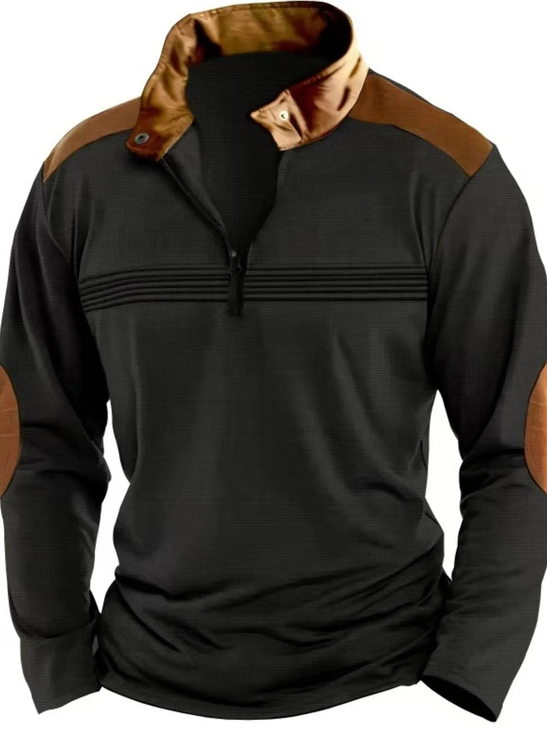 Men's Full Size Contrast Half Zip Long Sleeve Polo Plus Size