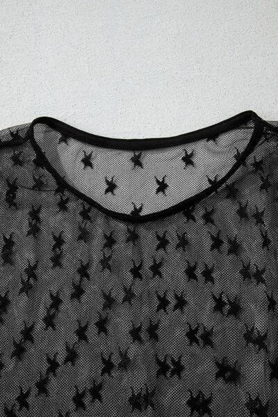 Star Round Neck Long Sleeve Sheer Blouse - Clothes For Her Online Store