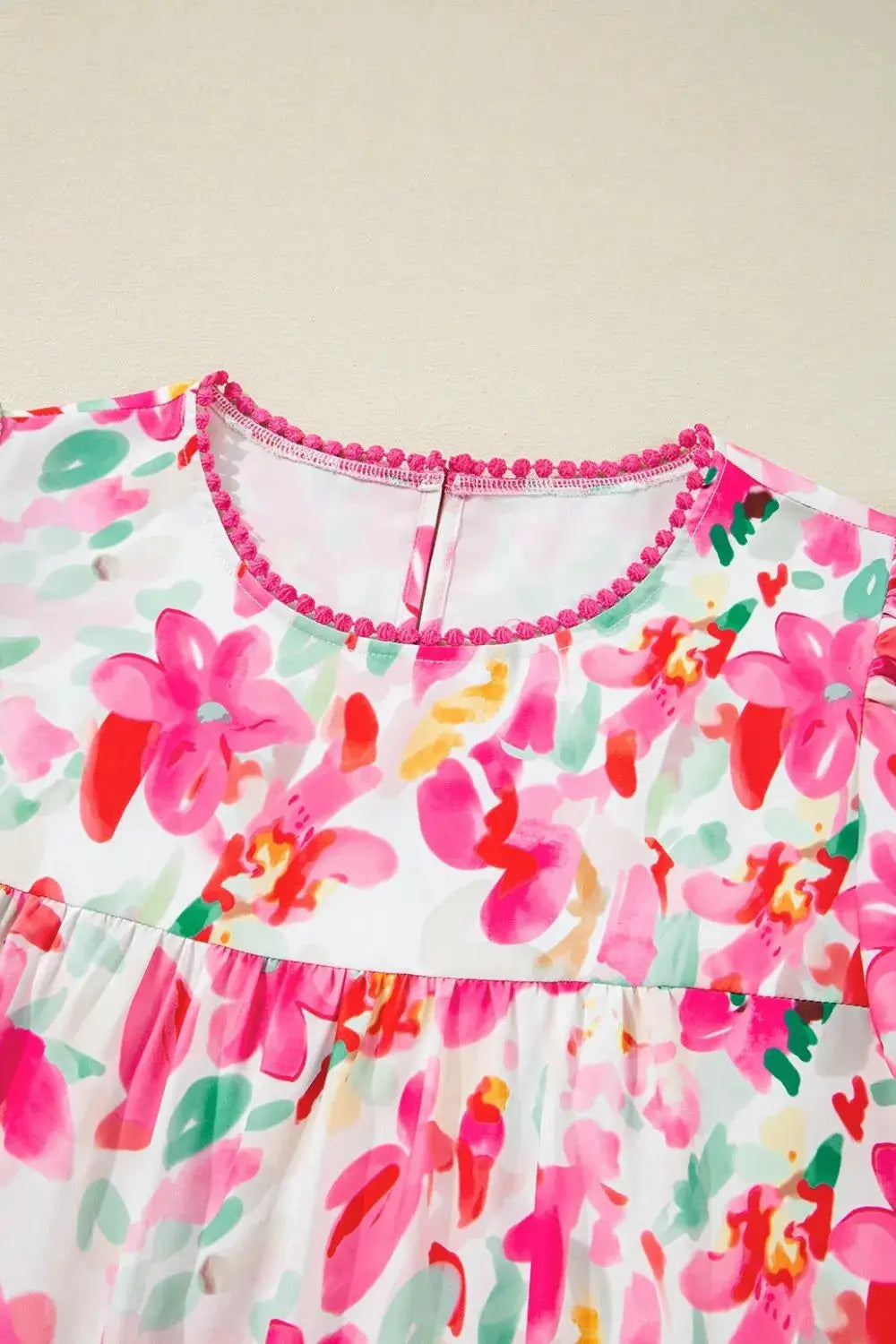 Floral Print Ruffle Sleeve Round Neck Blouse - Clothes For Her Online Store