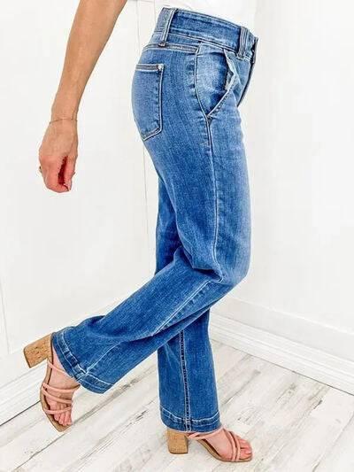 Washed Straight Leg Jeans - Clothes For Her Online Store
