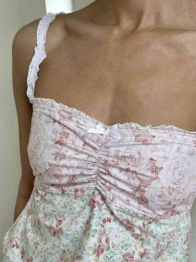 Lace Detail Floral Sweetheart Neck Cami - Clothes For Her Online Store