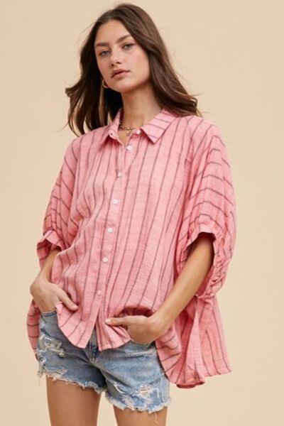 Annie Wear Striped Button Up Half Sleeve Shirt - Clothes For Her Online Store