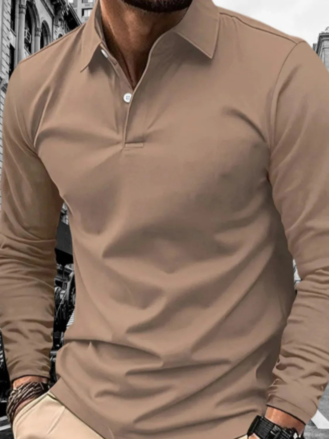 Men's Full Size Collared Neck Long Sleeve Polo Plus Size