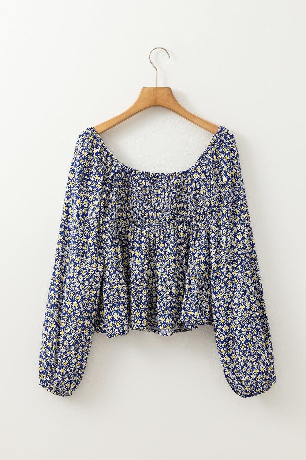 Floral Smocked Square Neck Blouse - Clothes For Her Online Store