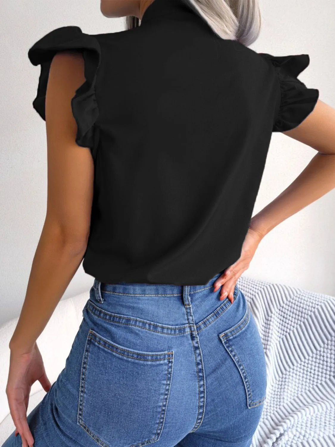 Ruffle Cap Sleeve Bow Tie Blouse