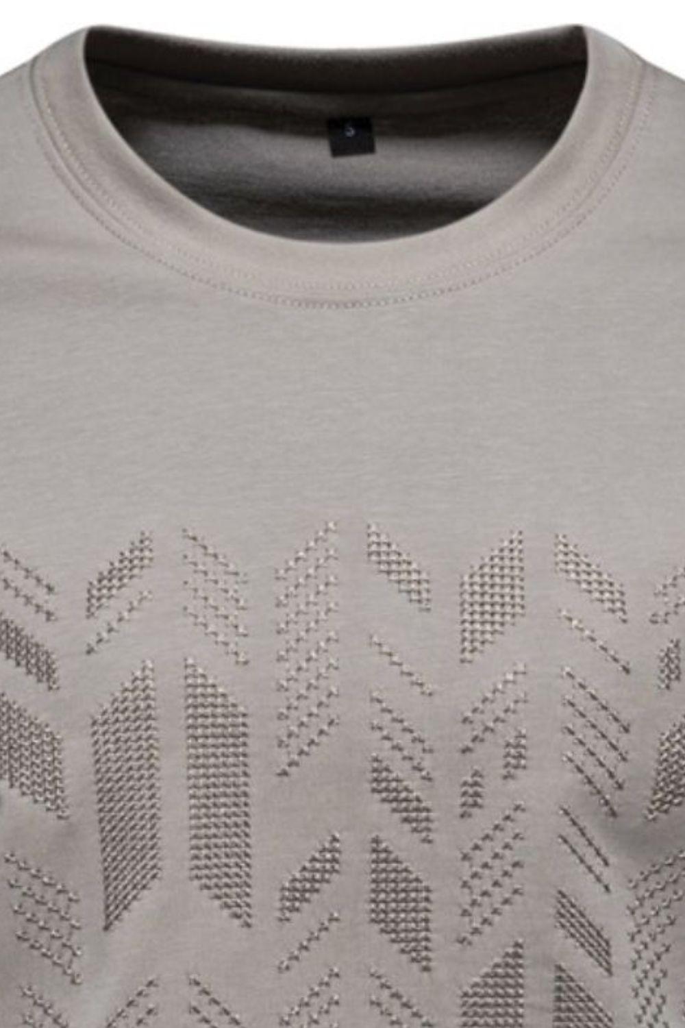 Men's Round Neck Geometric Embroidered T-Shirt - Clothes For Her Online Store