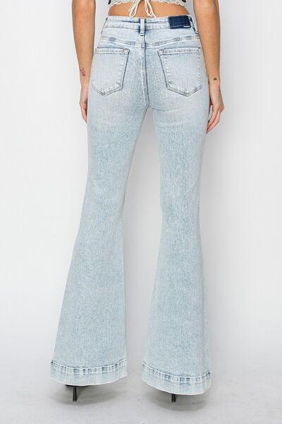 Risen Full Size High Rise Front Patch Pocket Flare Jeans - Clothes For Her Online Store