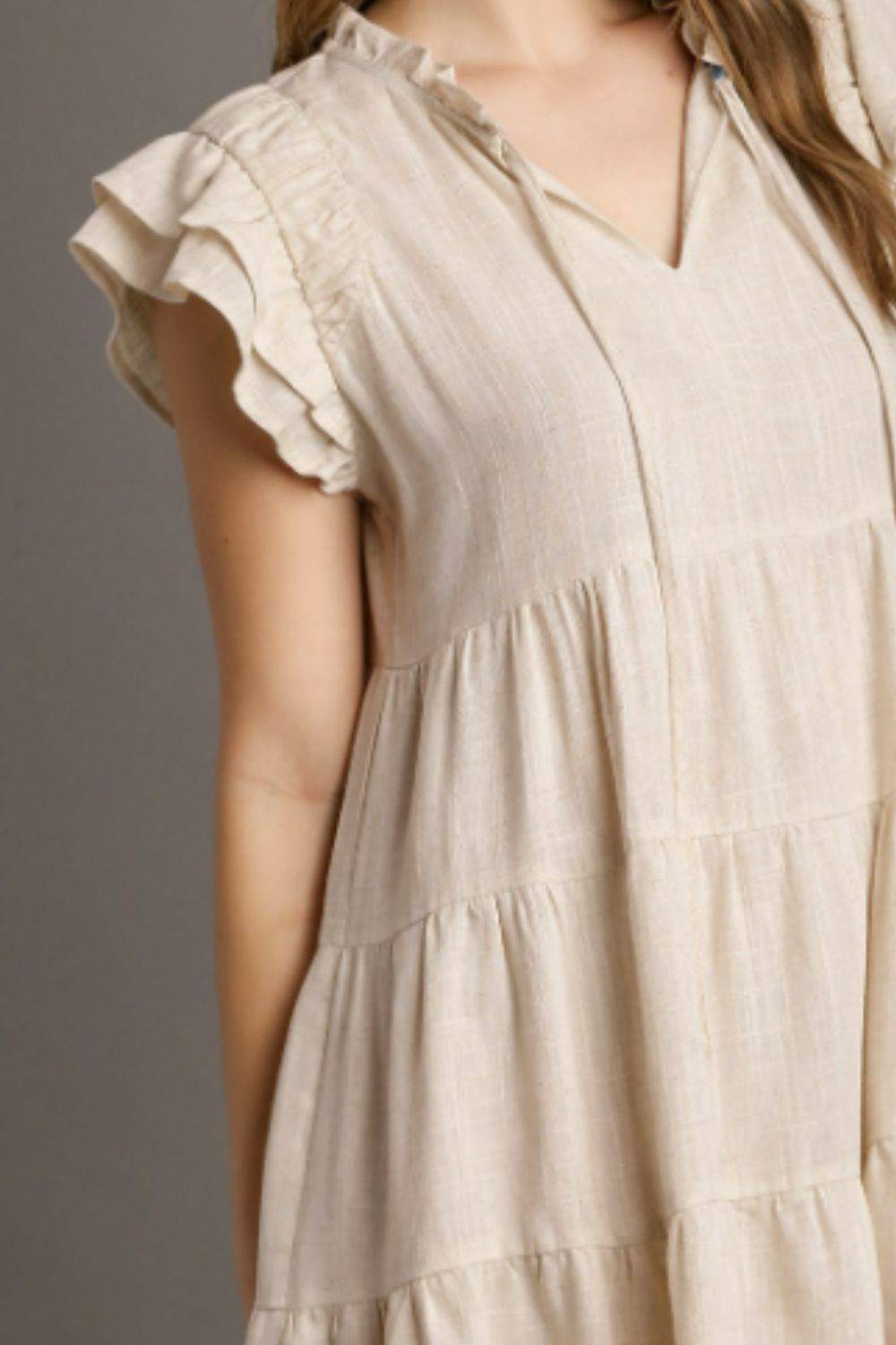 Umgee Full Size Linen A-line Tiered Mini Dress Plus Size - Clothes For Her Online Store