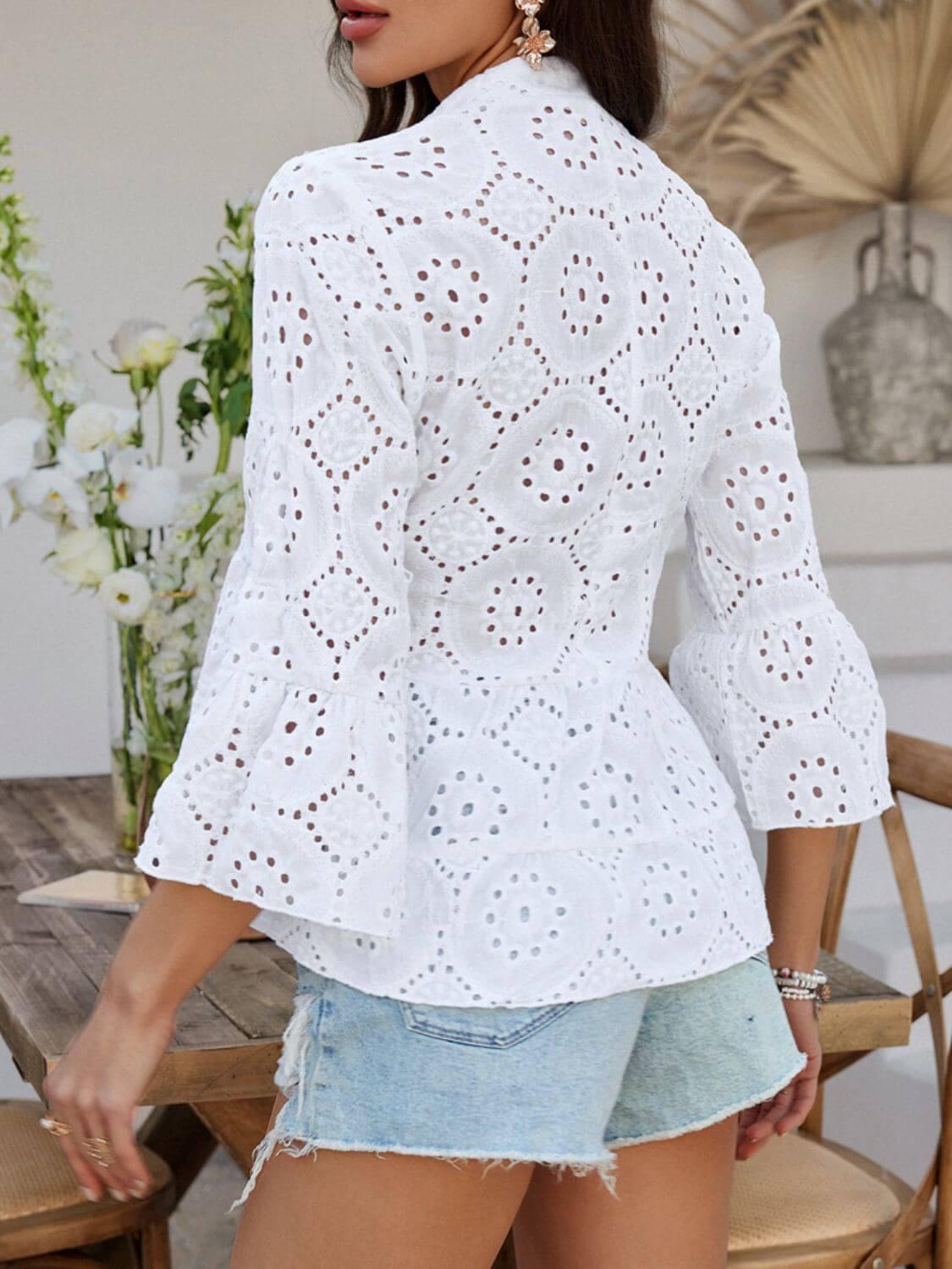 Devine Half Button Flounce Sleeve Peplum Blouse - Clothes For Her Online Store
