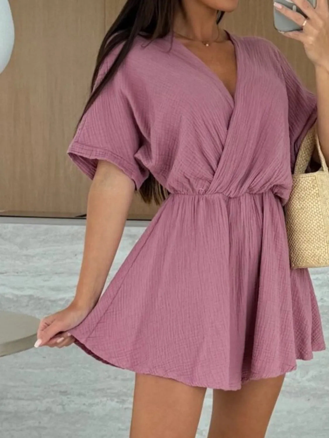 Surplice Half Sleeve Wrap Romper