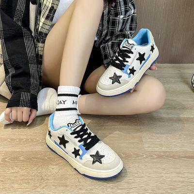 Contrast Star Round Toe Athletic Sneakers - Clothes For Her Online Store