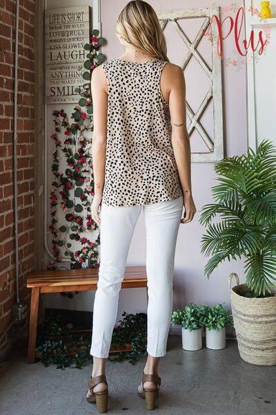 Heimish Full Size Front Button Animal Print Sleeveless Top Plus Size - Clothes For Her Online Store