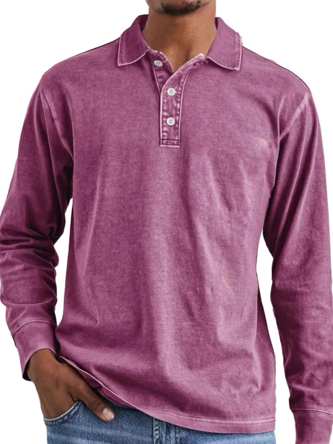 Men's Full Size Collared Neck Long Sleeve Polo Plus Size