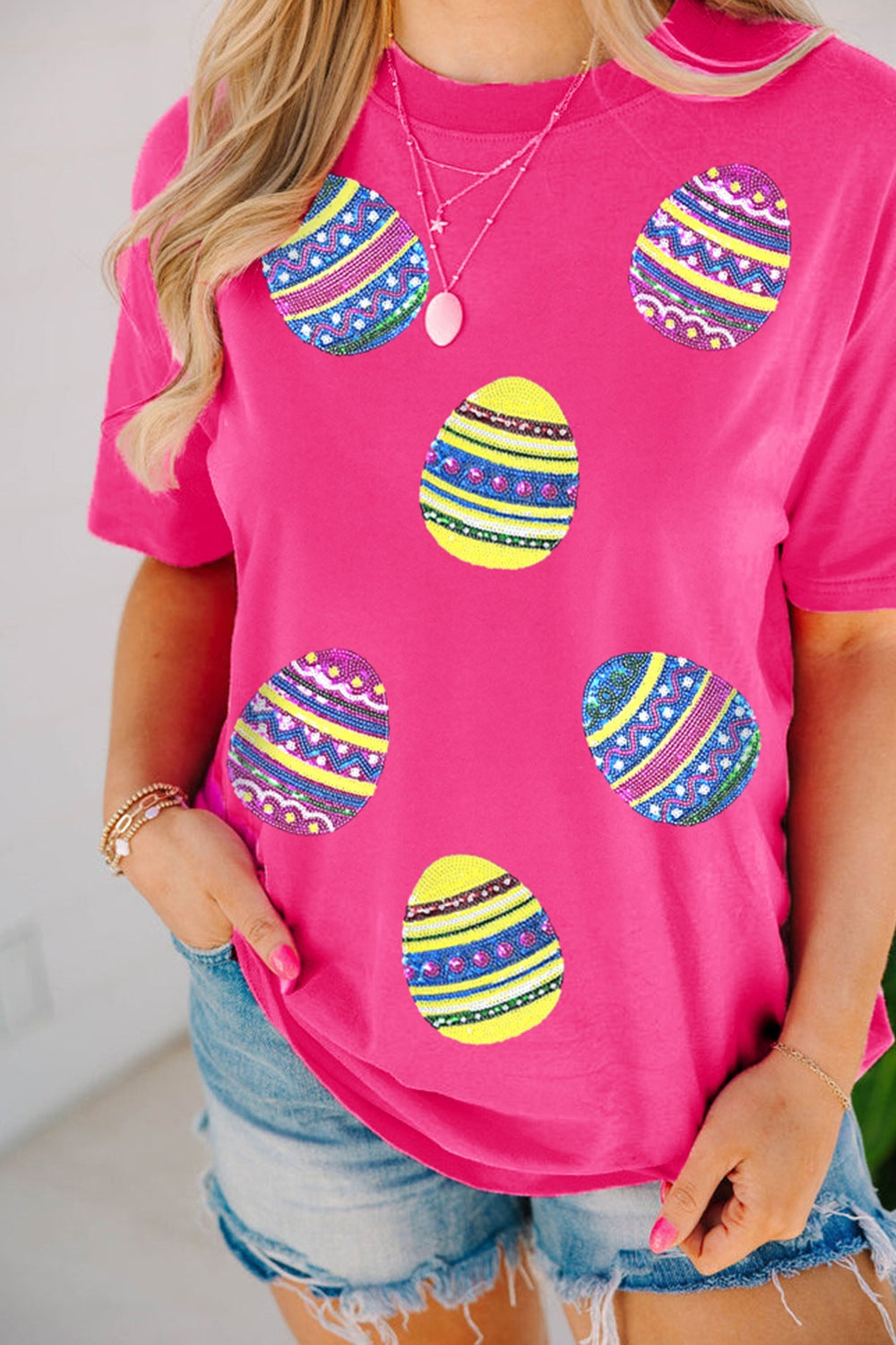 Sequin Easter Egg Short Sleeve T-Shirt - Clothes For Her Online Store