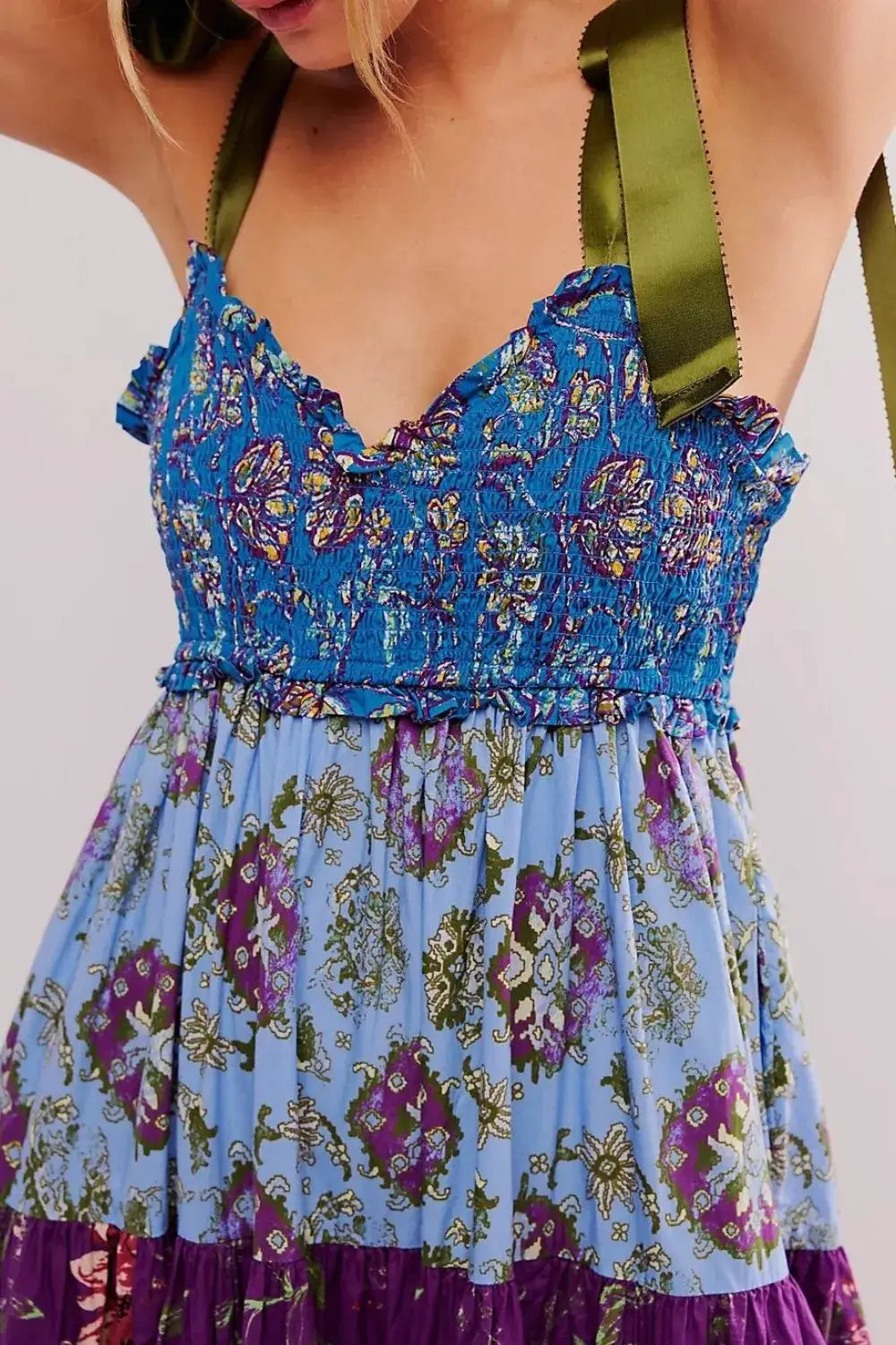 Floral Tiered Maxi Dress with Mixed Print Design