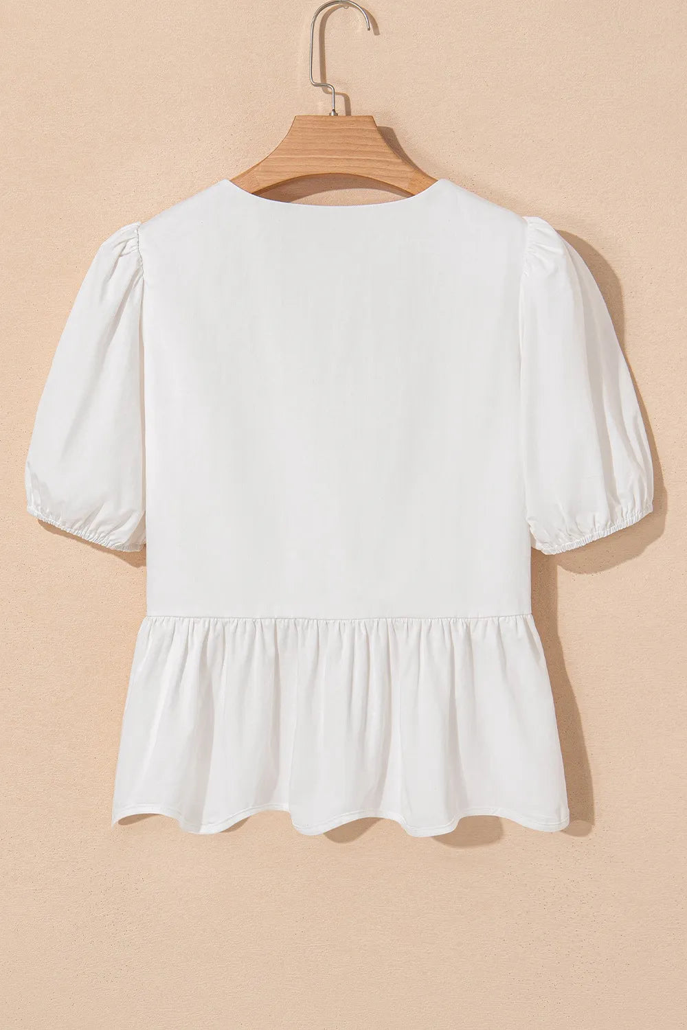 Bow Knot Decor Square Neck Puff Sleeve Peplum Top