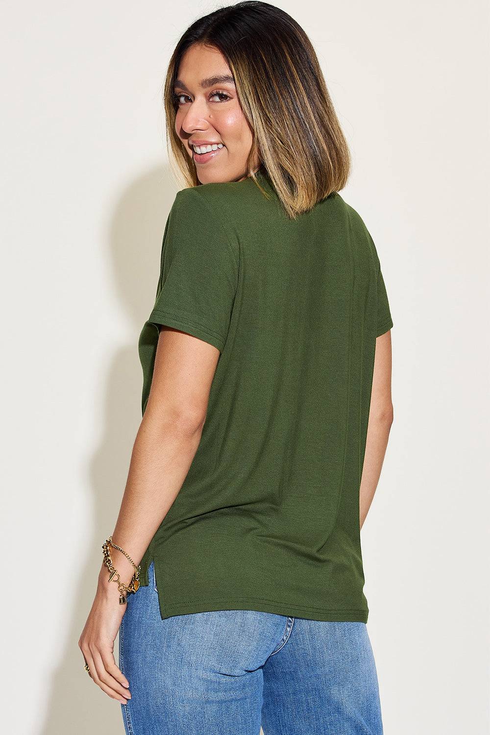 Basic Bae Full Size V-Neck High-Low T-Shirt - Clothes For Her Online Store