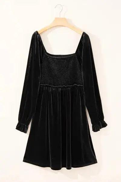 Plus Size Smocked Square Neck Long Sleeve Dress - Clothes For Her Online Store