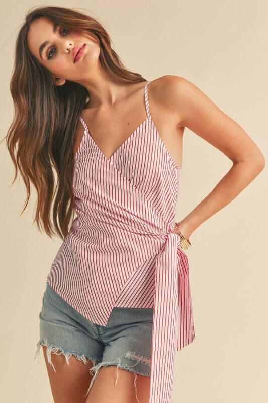 Aemi + Co Side Knotted Surplice Striped Cami - Clothes For Her Online Store