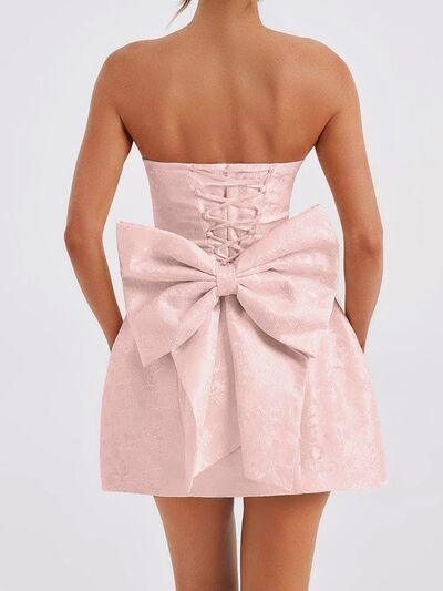 Lace-Up Sleeveless Satin Mini Dress with Bow - Clothes For Her Online Store