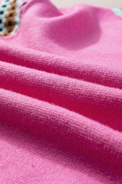Contrast Short Sleeves Round Neck Sweater - Clothes For Her Online Store