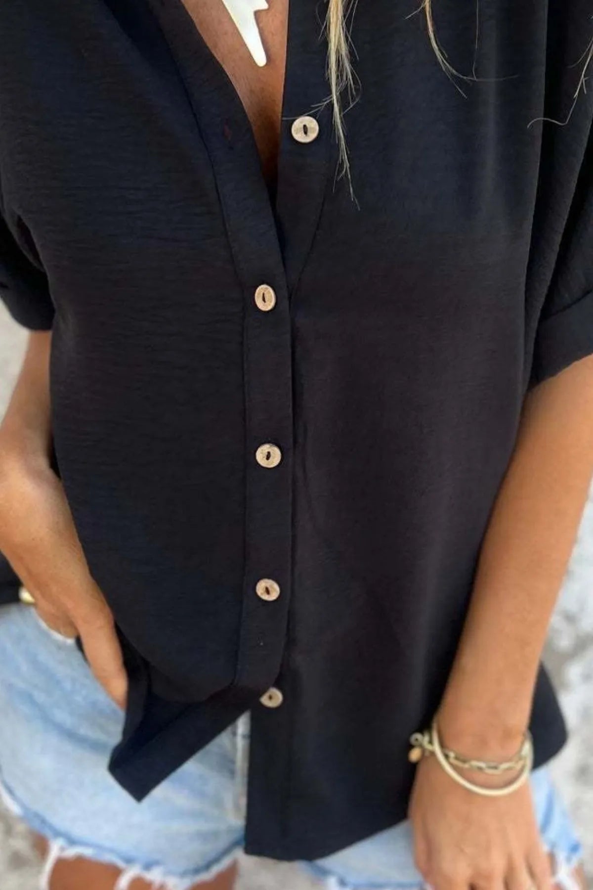 Full Size Casual Button Down Short Sleeve Loose Shirt Plus Size